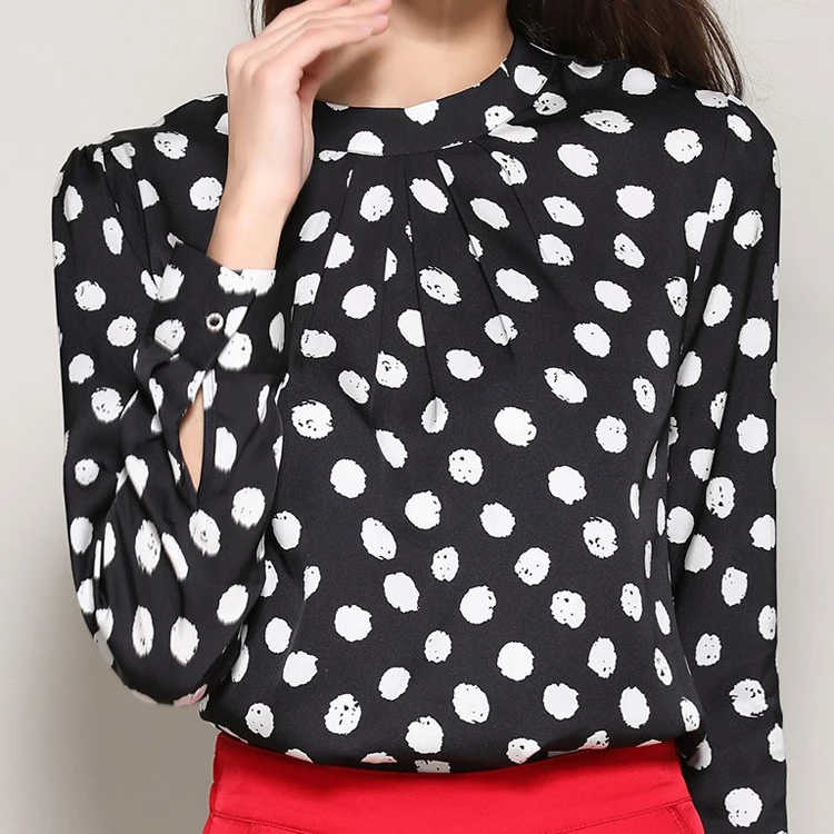 Chinese Ladies Satin 100% Real Pure Silk Blouse Printed for Women