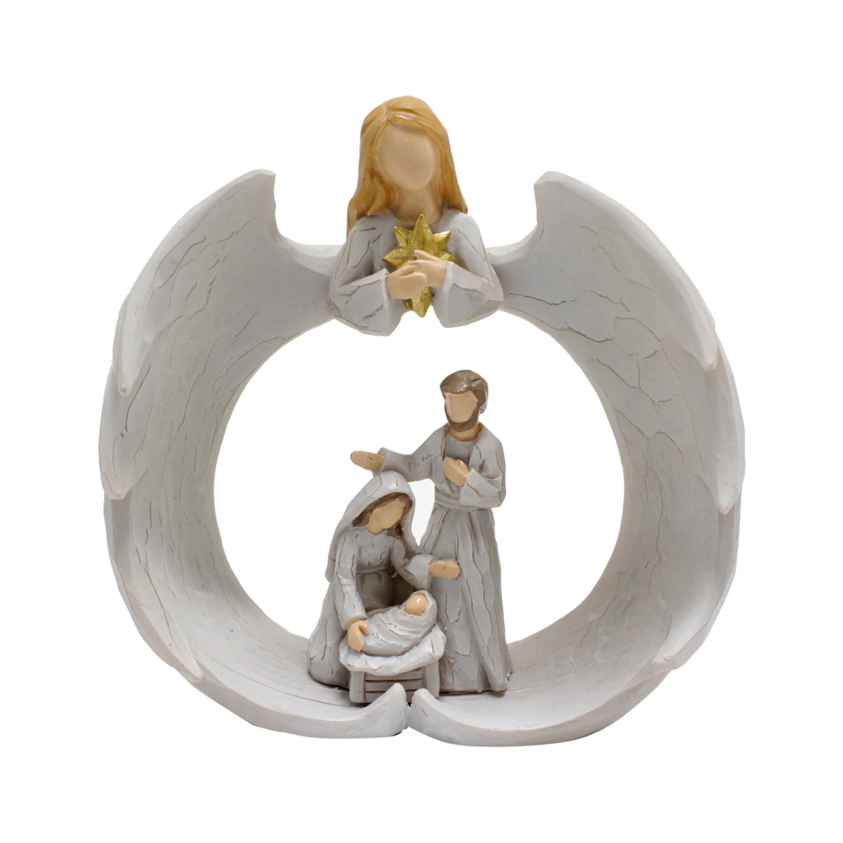 Religious Christmas Ornaments Pray Heart Shape Holy Family Christian Decor Angel Resin Statue