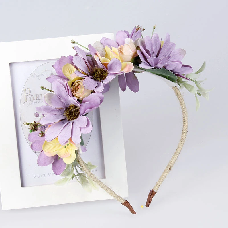 299G Flower girl wedding headband photo prop floral boho sunflower artificial flower headband