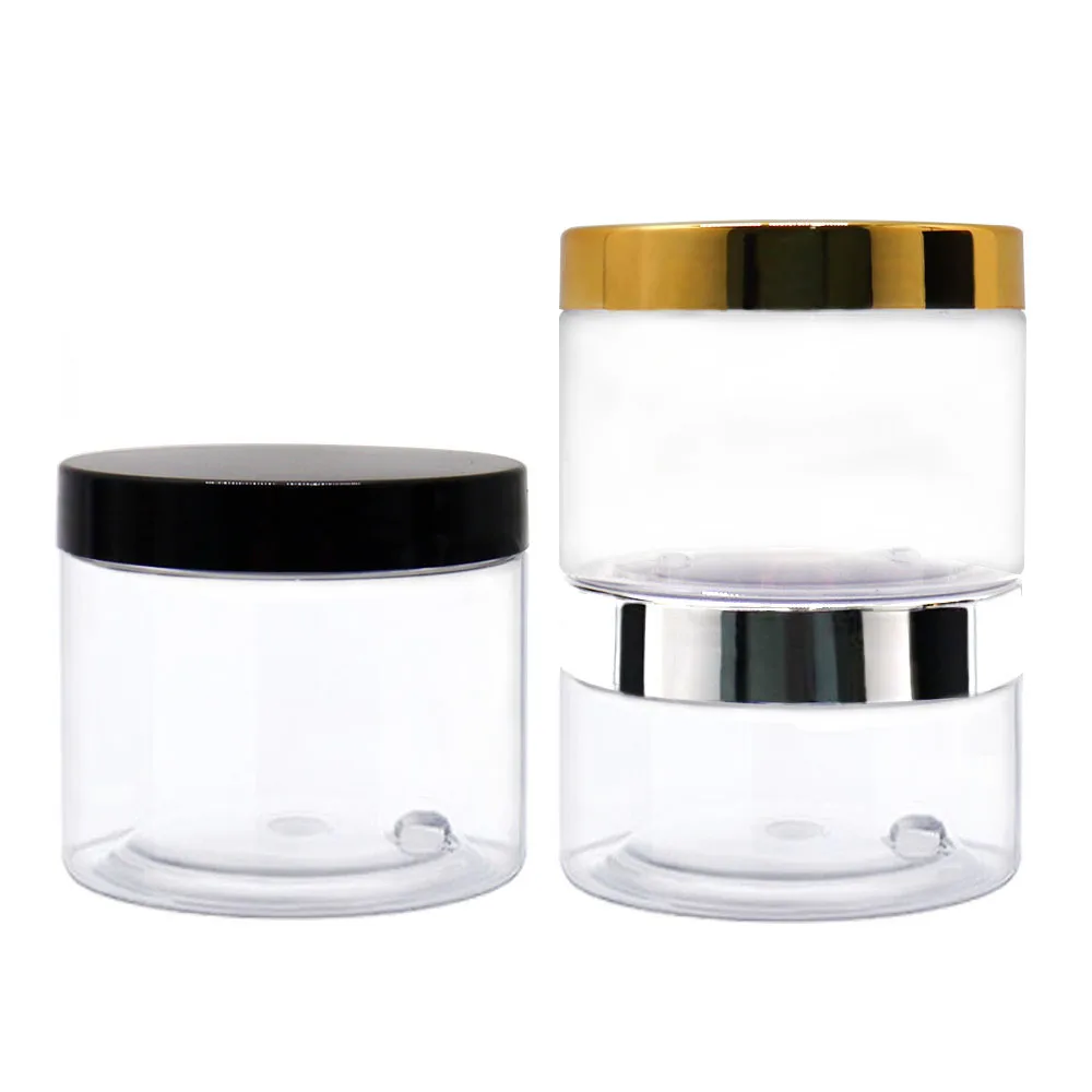 50ml 100ml 120ml 150ml 500 Ml 200ml 250ml Cosmetic Round Body Lotion Jars Clear Pet Plastic Cream Jar With Lid