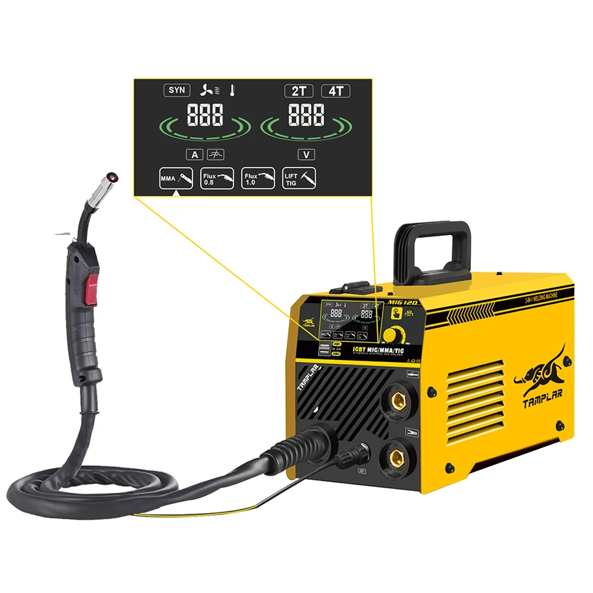 Tamplar MIG 120 gasless no gas  LCD mig welding machine portable 3 in 1 TIG MMA MIG welder maquina de soldar kaynak makinesi