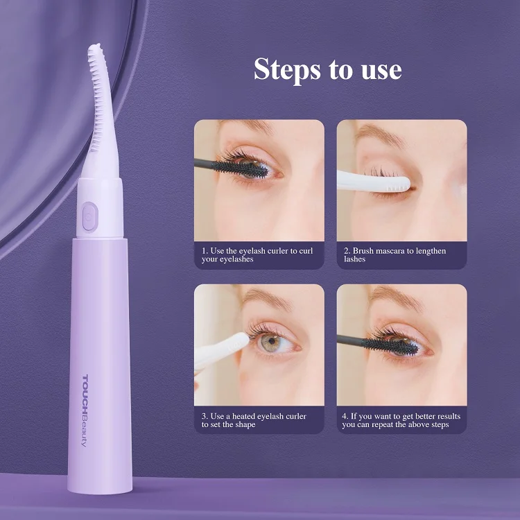 TOUCHBeauty Water washable silicone eyelash curler safe electric heated curling mascara tool heated eyelash beauty curler
