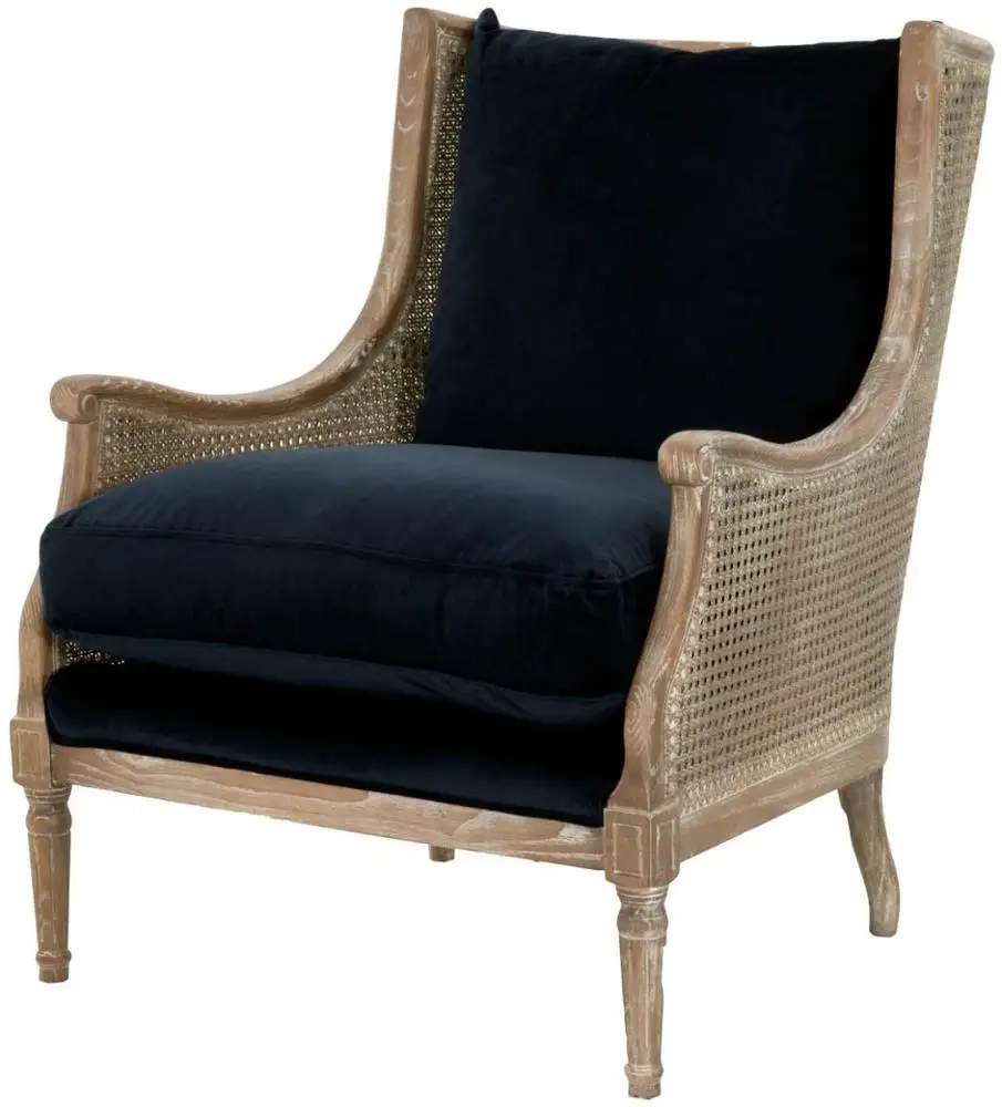 Бархатный стул MRS WOODS для французского загородного клуба, льняная ткань, античный дизайн, на руку, ротанговый акцент, для одноместного дивана, для гостиной