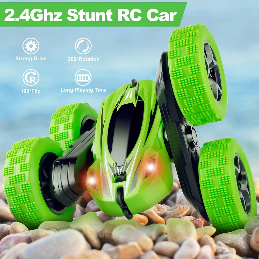 Remote control car double sided 360 degrees rotating RC stunt cars toy with headlights kids xmas toy cars for boys/girls