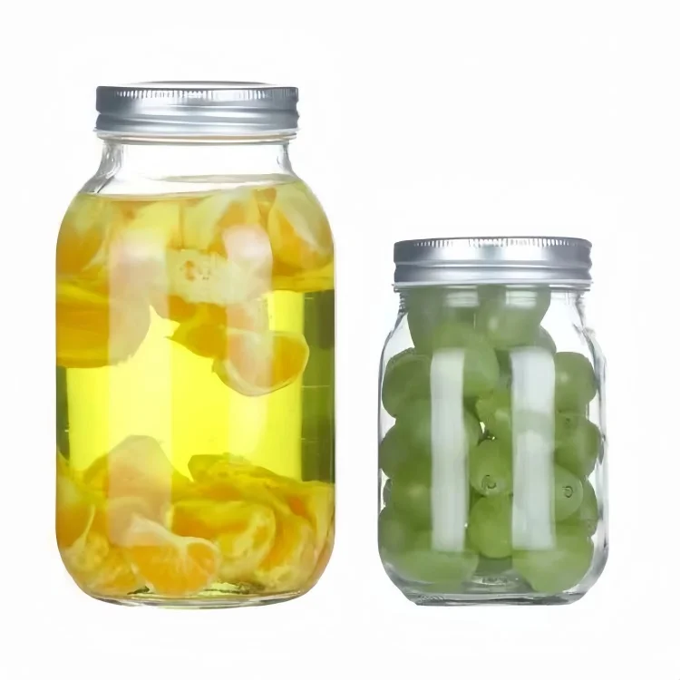 Choice 32 oz. Quart Wide Mouth Embossed Glass Canning / Mason Jar with Silver Metal Lid and Band