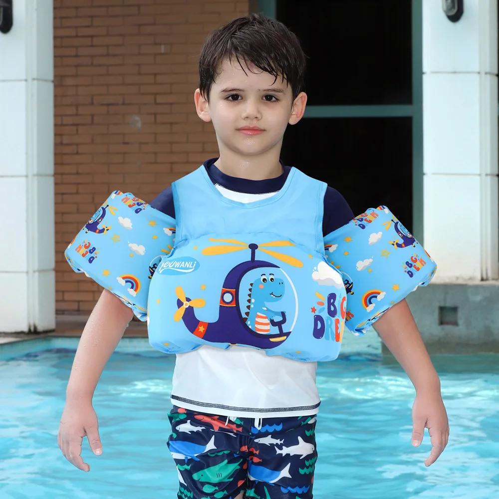 Non-inflatable Double Shoulder Baby Swimming Safely Ployster Slid Switch Button Swim Equipment Arm Child Floats Kids Life Ves