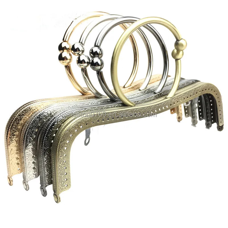 Stock supply 22 cm 4 colors high quality  ball clasp metal bag frame with round ring handle