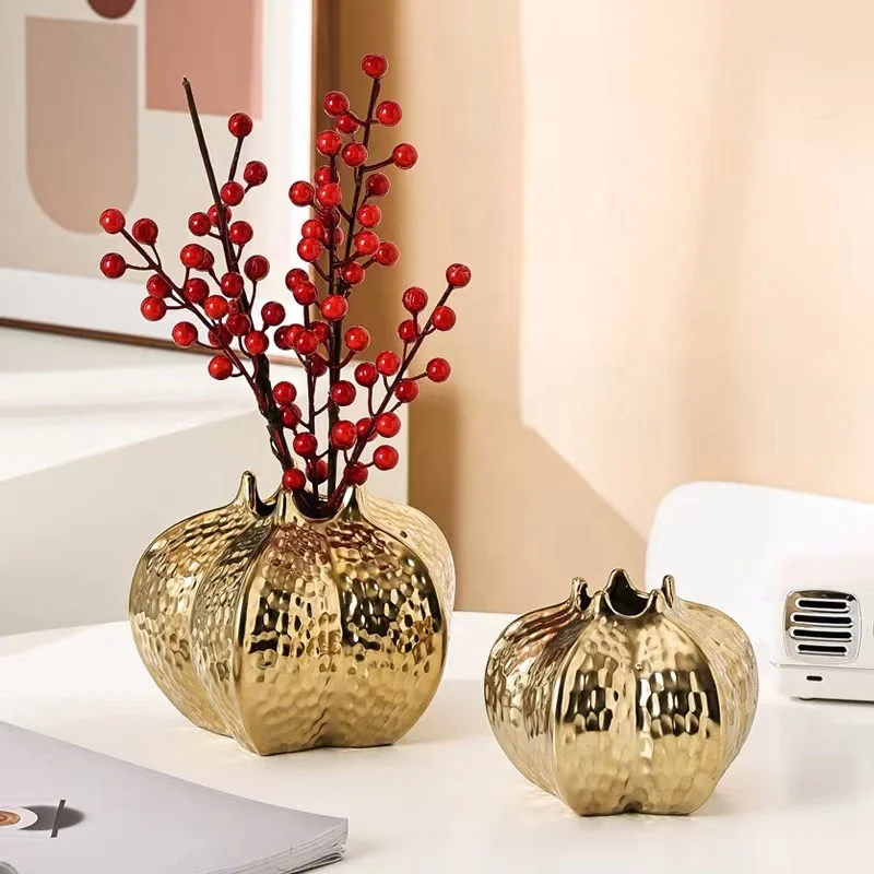 Gold Luxury home ceramic vase floor flower vase decoration electroplate golden big flower vase craft Wedding decor