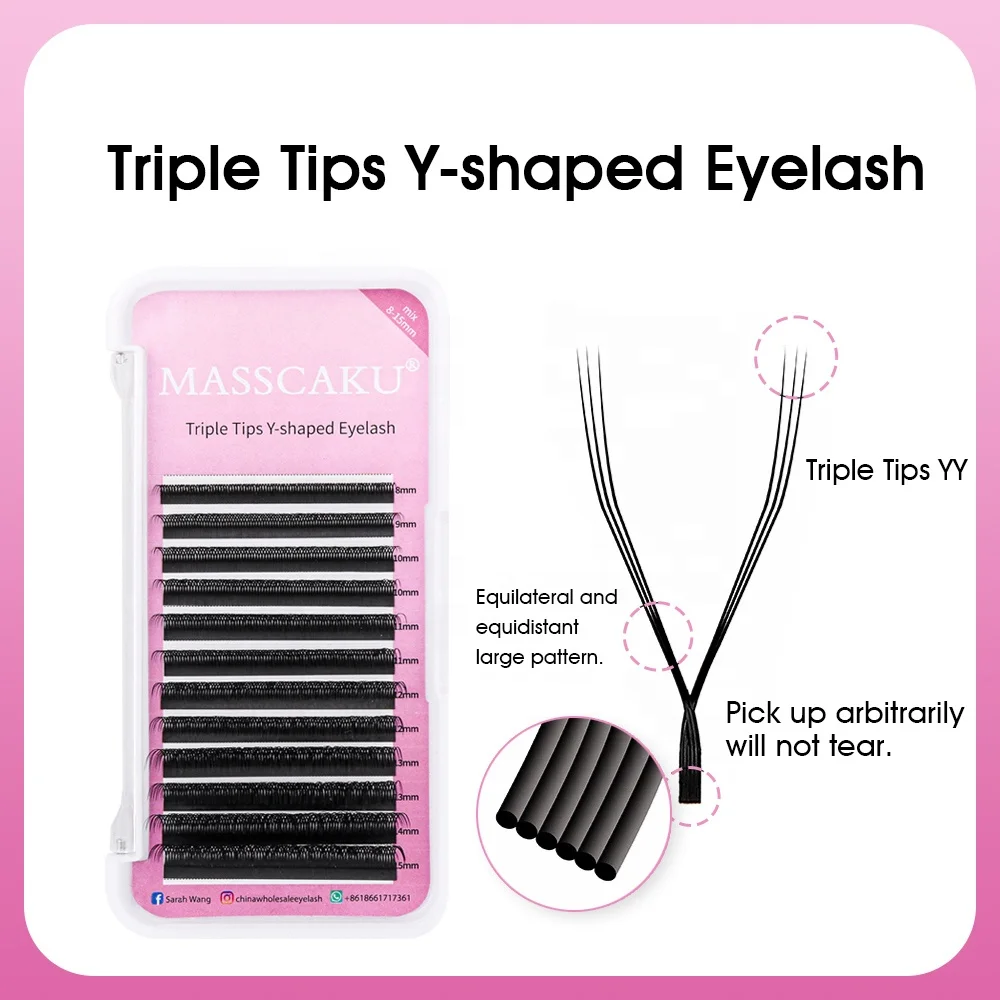MASSCAKU Double/Triple Tips YY Style Lash Extensions Professional Soft Cilios 0.05/0.07mm Thickness High Quality Eyelashes