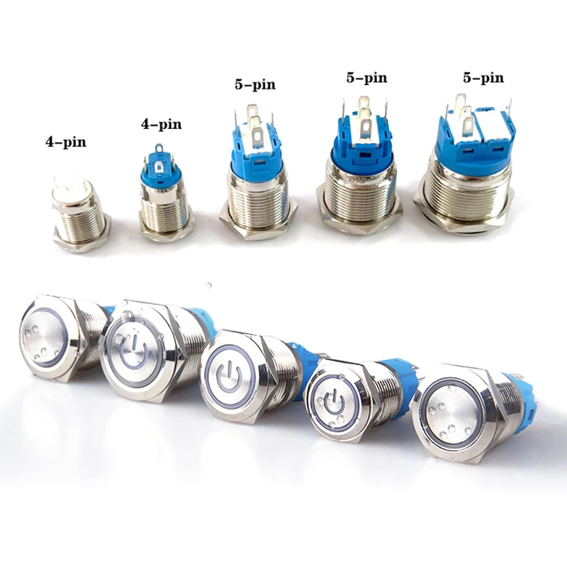 12/16/19/22mm Metal Push Button Switch Momentary Latching Fixed Electric On Off Power Start Stop LED Light 5V 12V 24V  220V Car