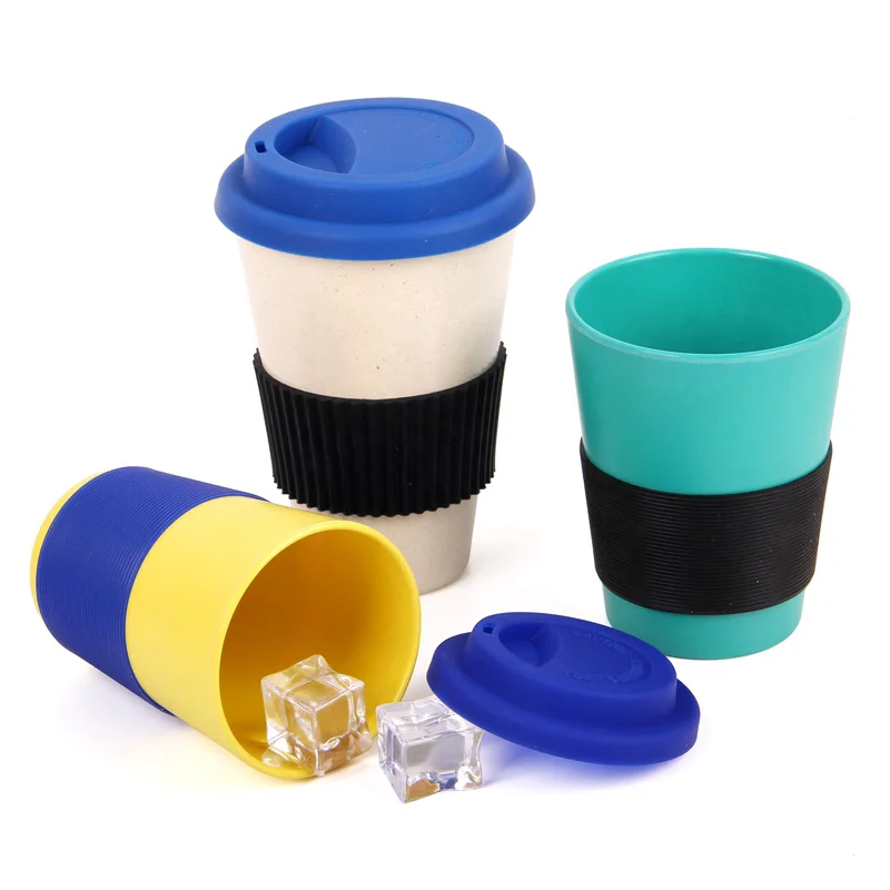 Biodegradable eco-friendly Bamboo Custom Size color logo reusable bamboo coffee cup with silicone lids