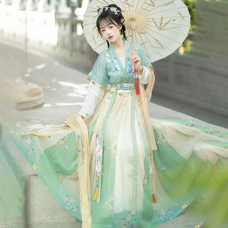 Hanfu Женская юбка Tang вышитая Китайская традиционное платье
