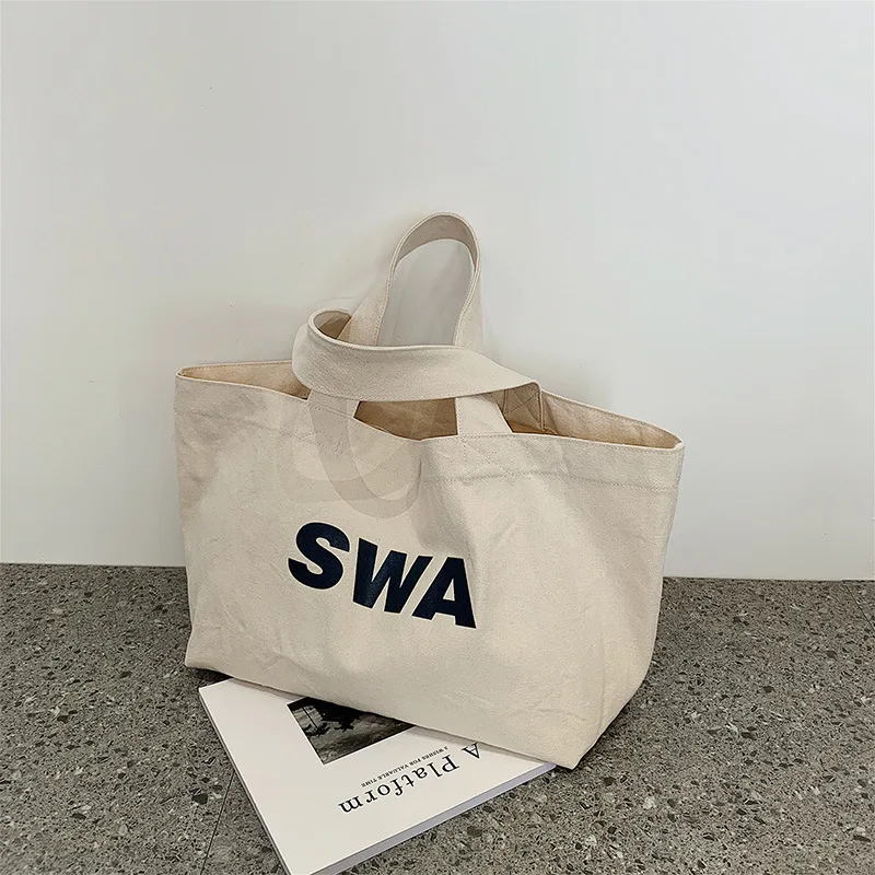 Custom Oversized Printed Canvas Tote Natural Colour Organic Cotton Linen Tote 100% Cotton Plain Plain Shopping Bag