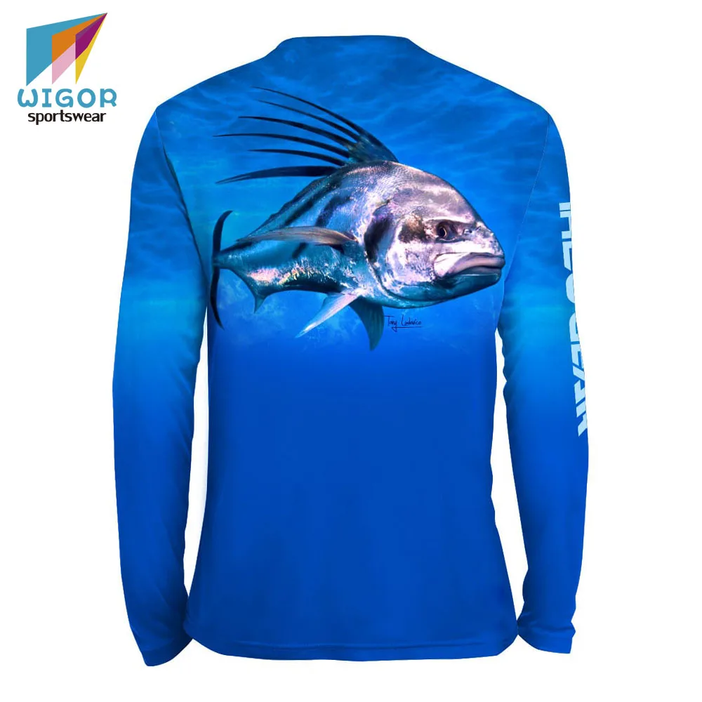Poly-spandex Fabric Coolmax Anti-uv Long Sleeve Fishing Shirts UPF 50+ Digital Print Fishing Wear Outdoor Shirts