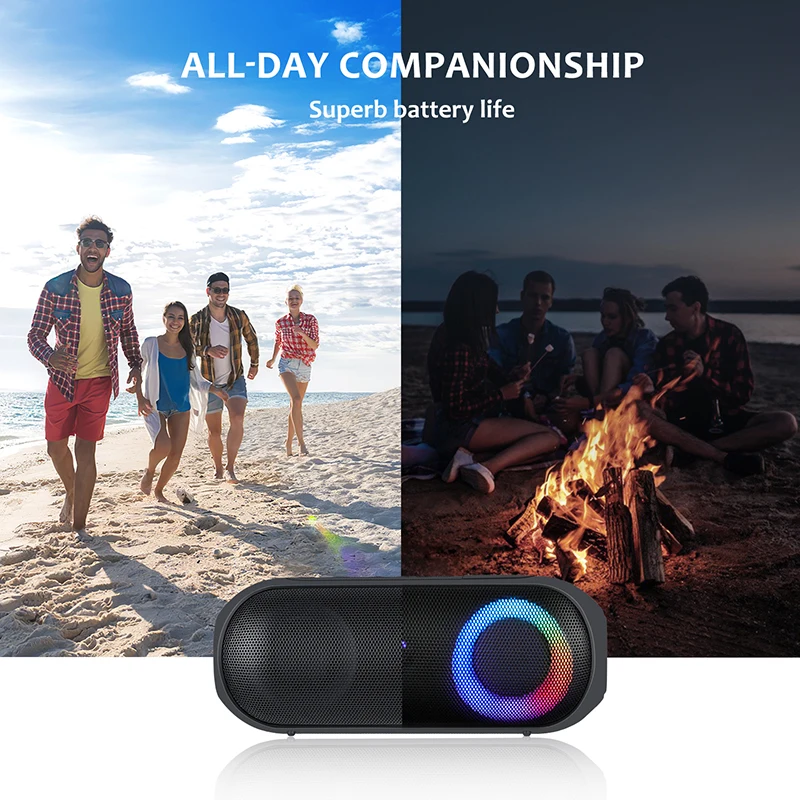 FANSBE High Power Heavy Deep Bass Hi-Fi RGB Wireless Subwoofer Outdoor IPX6 Waterproof Portable Bluetooth Speaker