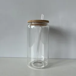 laser gradient drinking juice coke and beer glass can cola cup with bamboo lid and glass straw