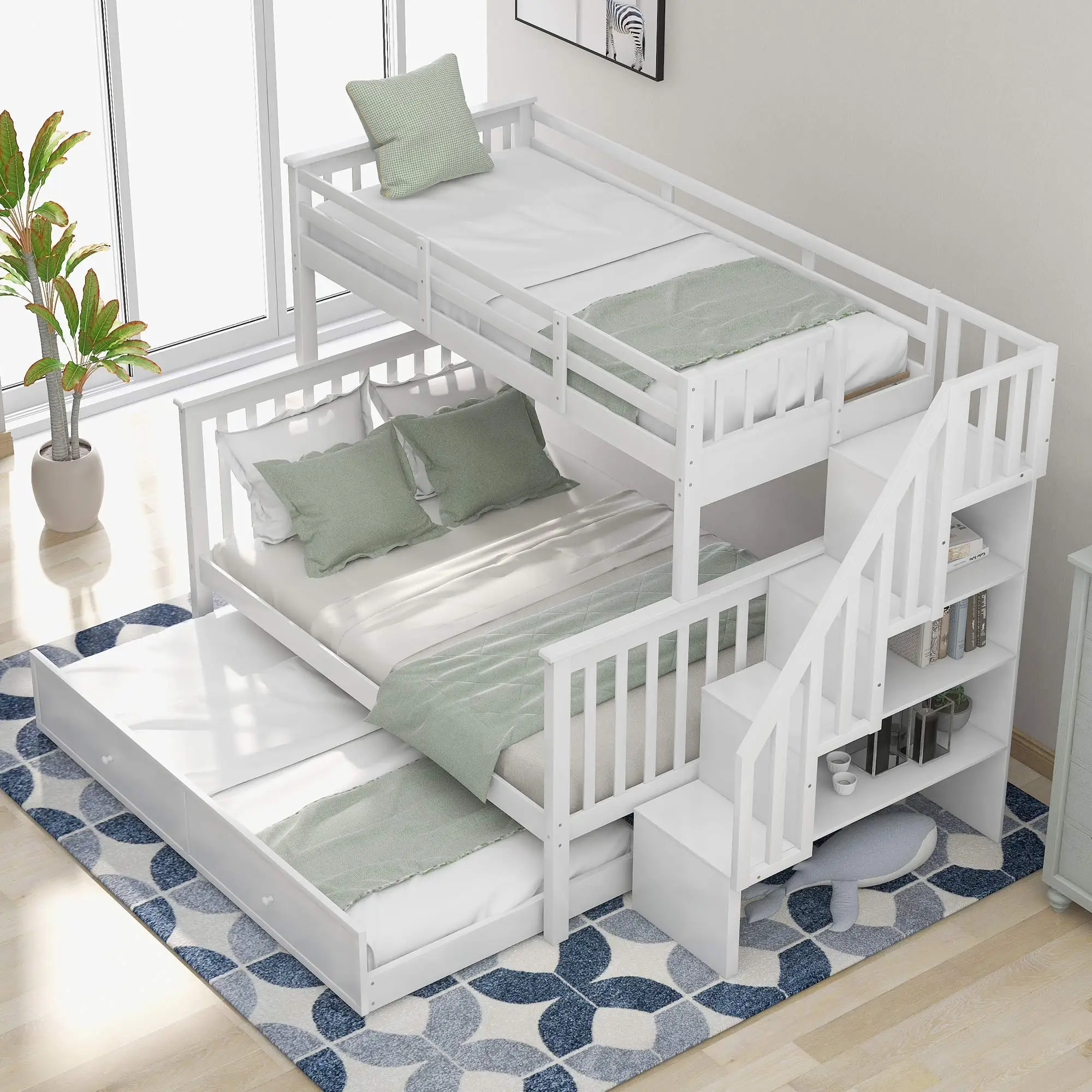Modern Bedroom Furniture Children Adults Storage Wood Bunk Bed with Cabinet