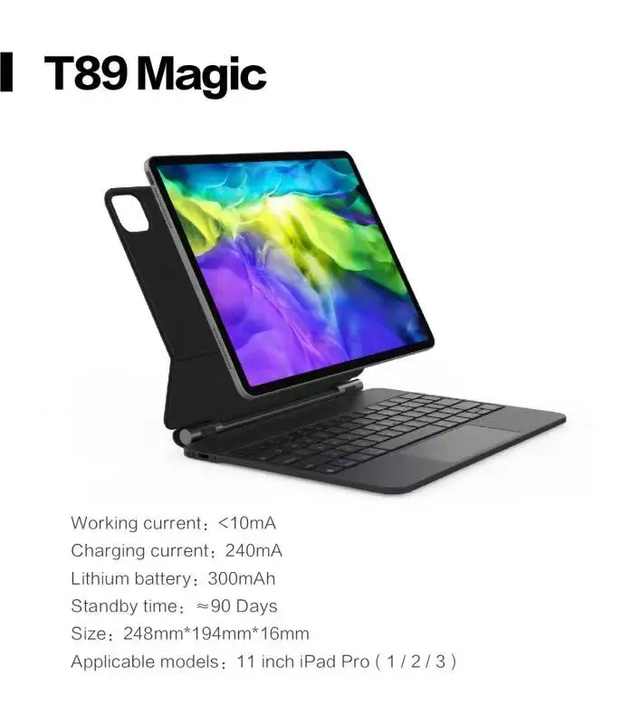 T89 Magic bluetoothbluetooh Keyboard Smart Case with Touchpad for iPad Pro 11 2021/2020/2018(3rd/2nd/1st Generation)