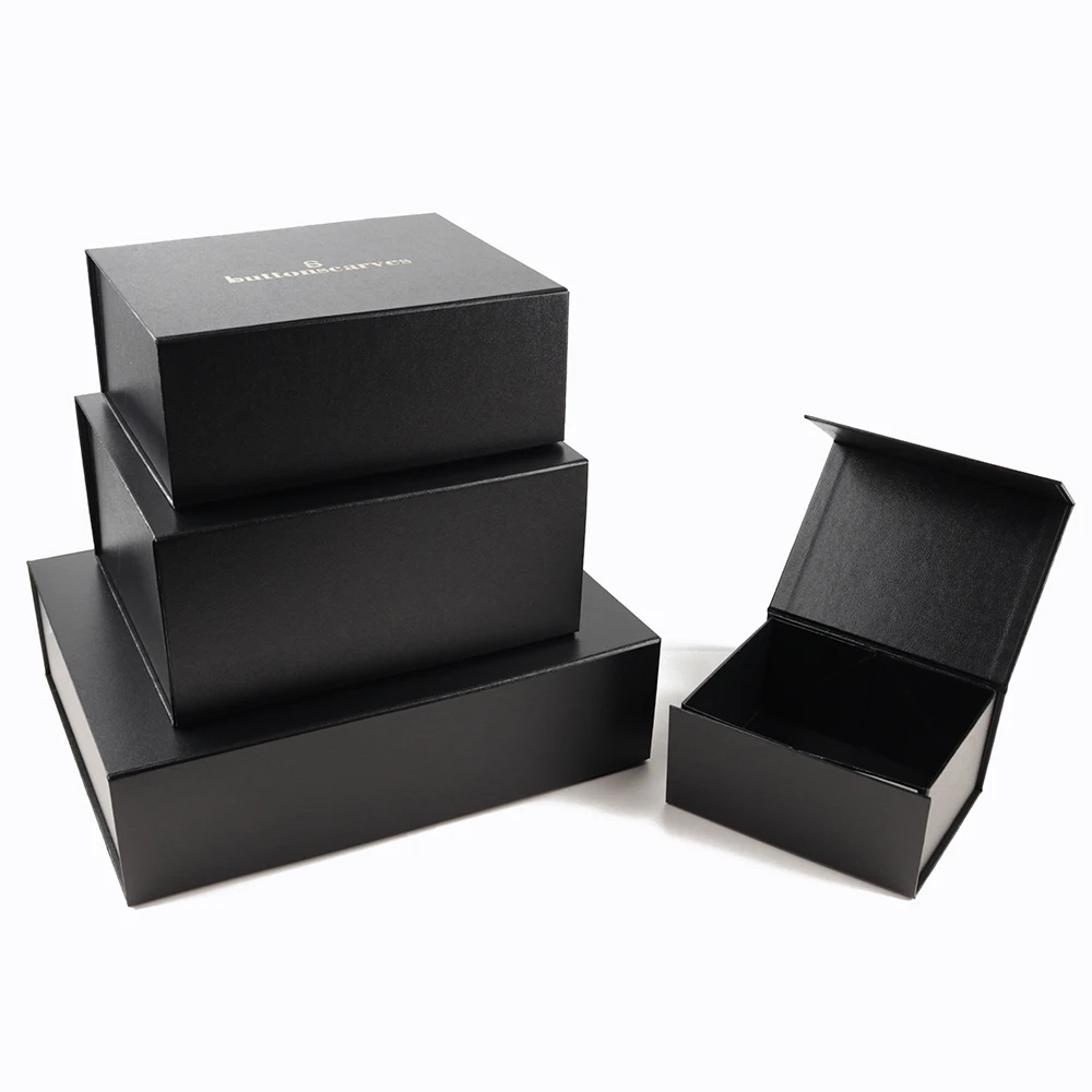 Flexography Luxury Custom Logo Biodegradable Matte Black Magnetic Folding Gift Box For Large Clothing Packaging Box
