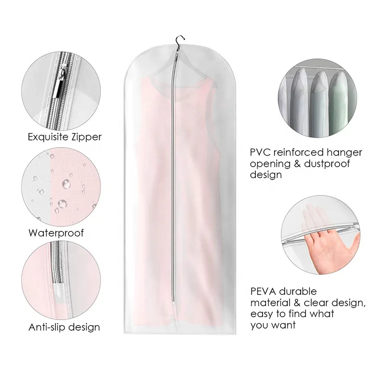 Clear Biodegradable Moth Proof Garment Bags, Hanging Cloth Covers,Breathable Waterproof Dress Garment Bag Dust Covers For Closet