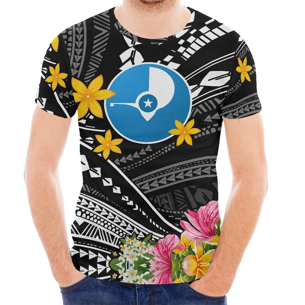 Custom T-shirt Polynesian Tribal Samoa Yap Islands Floral Printed T-shirt all over print Short Sleeve Summer Men T Shirt