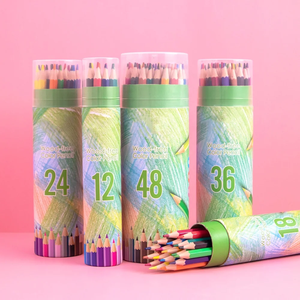 Wholesale 12/18/24/36/48 Coloring Drawing Pencil Set Barreled Art Pencil Kit