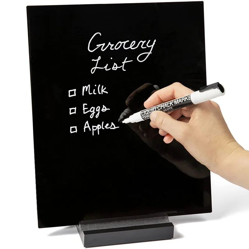 Black Acrylic Dry Erase Board Acrylic Memo Tablet with Base Stand Note Message Writing Board for Home School Office