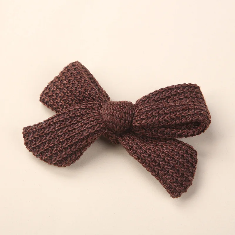 Sweet Princess Hairpin Accessories Knitting Woolen Yarn Baby Solid Color Clip Bows For Girls Clip