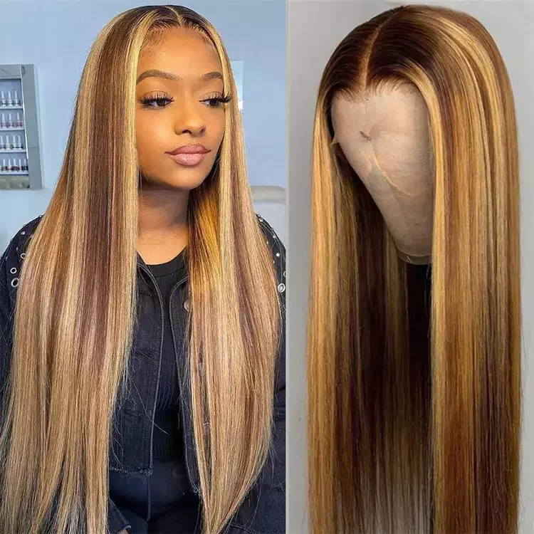 4x4 Human Hd Lace Front 180% Density Virgin Hair Highlighted Wigs With Color Hd Highlighted 28 inch Human Wig For Black Women