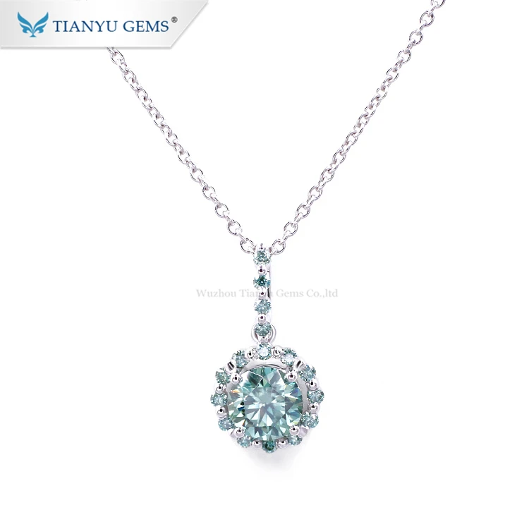 Tianyu Customized 14K 18K Solid White Gold Green Moissanite Diamond Pendant & Necklace