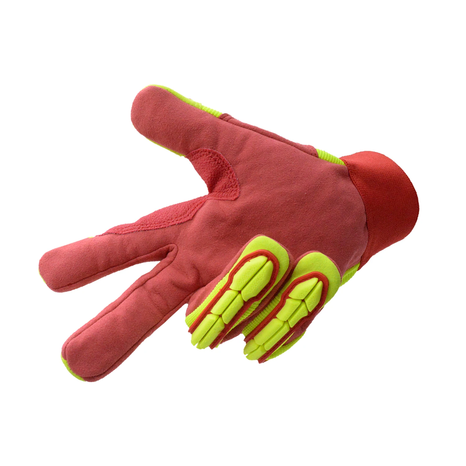 PRI men Hi-vis yellow red spandex back with TPR protector aramid glove,cut level 5 gloves,factory work safety hand gloves