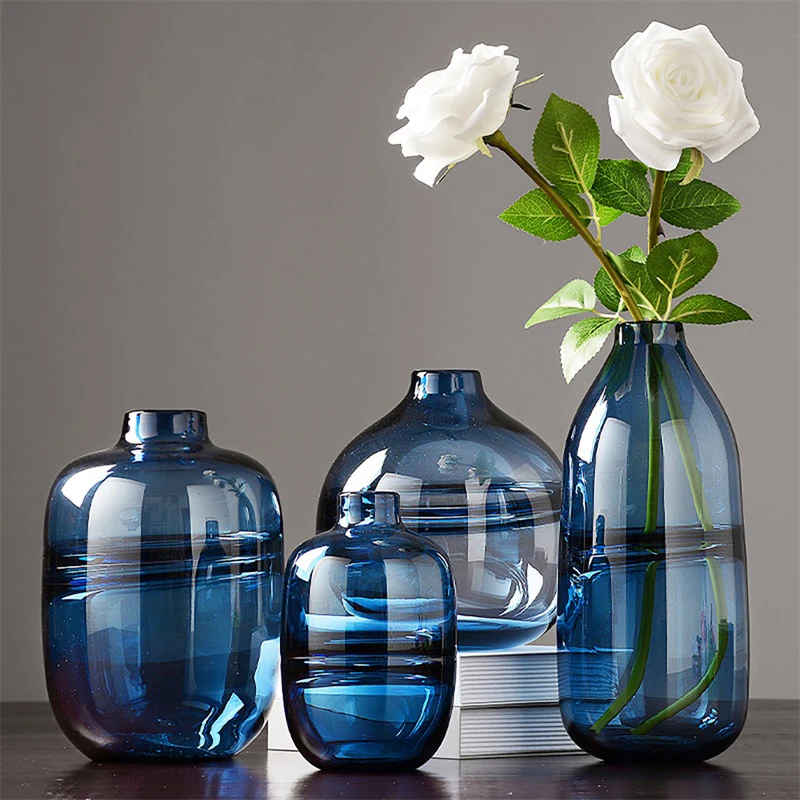 
Modern minimalist nordic blue vase living room glass vases cylinder clear glass vases in bulk 
