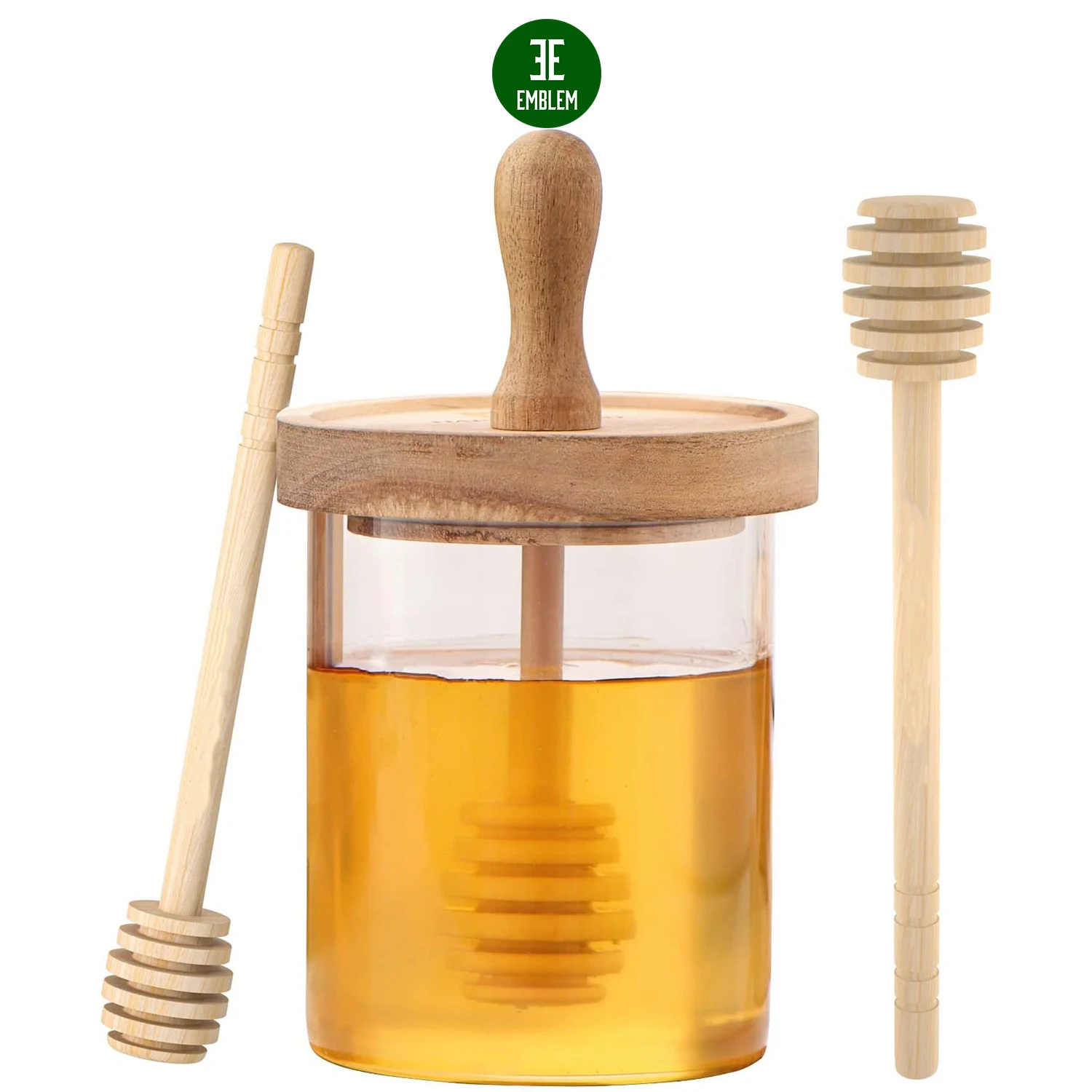 Honey Dipper Stick and Jar Set Glass Honey Jars with Wood Lid Glass Honey Jar With Dipper