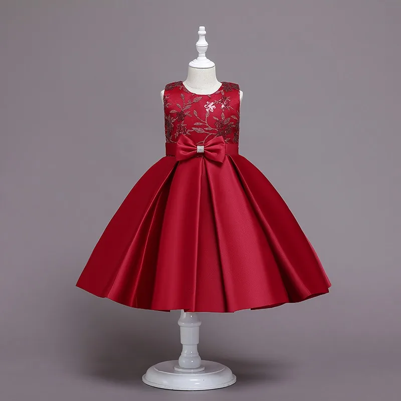 100-150 girl birthday dresses flower embroider elegant sleeveless zipper teenage 6-11T formal style children dresses girl party