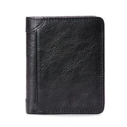 Custom Full Grain Vegetable Tanned Leather Trifold Men RFID Wallet with Sim Card Slot