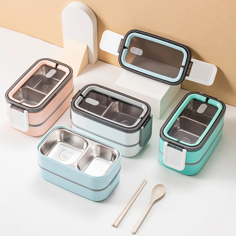 2025 Friendly Stainless Steel Kids Leakproof Insulation 2 layers Food Warmer Thermos Lunch Box Enfant Bento Containers2025