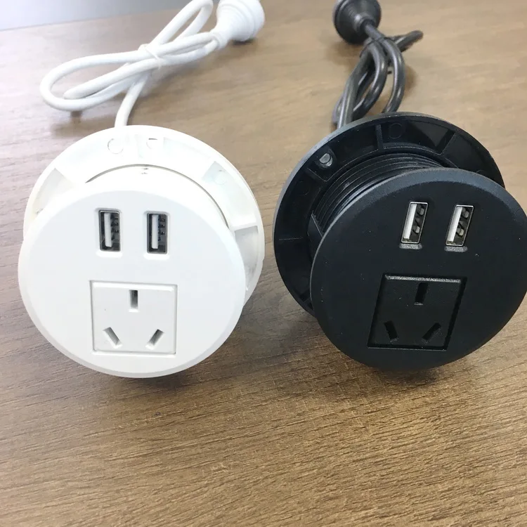 Round AU power grommet outlet socket Australian type plug for office desk with 2 usb outlet round shape tabletop socket