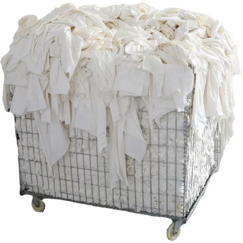 White t shirt rag industrial use 100 cotton  cloth clips with packing 50LB bag of workshop rags
