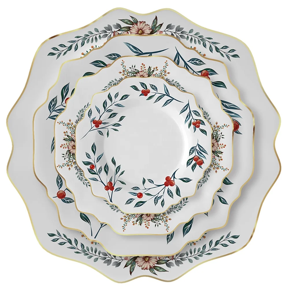Logo Custom Wholesale Chinese Style Handmade Fine Bone China Wedding Dinner Plates Luxury Ceramic Dinnerware Sets