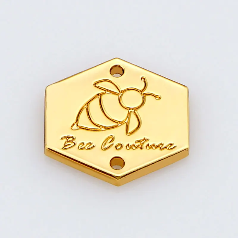 Factory Supply Engraved Bee Shape Logo Metal Clothing Label, Custom Sewing Gold Small Metal Logo for Cloth