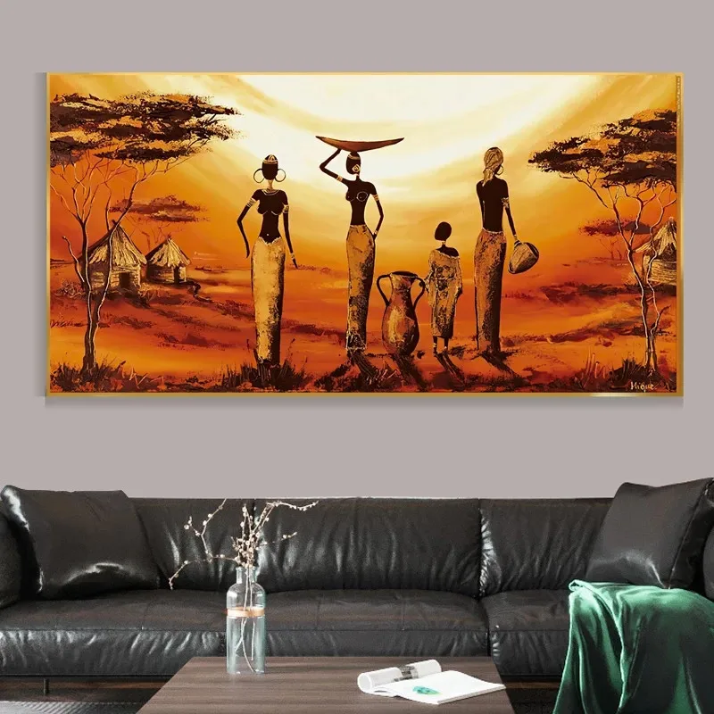 Home Decor Woman Classical Sunset Landscape Wall Prints  Posters Cuadros Pictures African Art Paintings Canvas