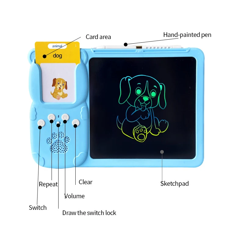 2-7 Year Old Flash Card Writing Board Kid 224 Sight Word LCD Drawing Tablet Educational Toy for Boy & Girl Talking Memo Pads