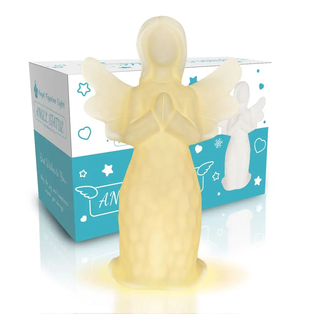 Prayer Angel Figurines, Ceramic Angels Statue with Warm Lights, Festive Gifts