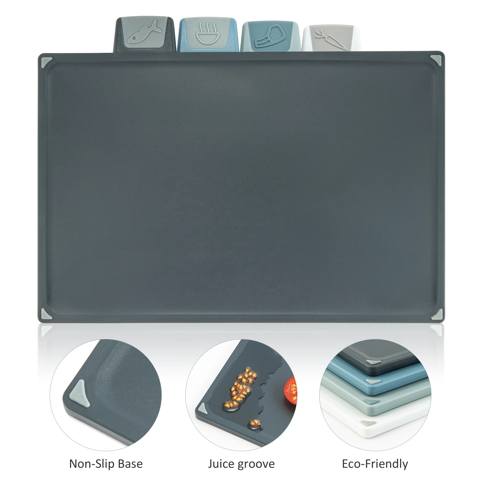 Hot sales 4 piece PP Chopping Board Set Non-Slip BPA Free Food Safe Plastic chopping board with Bracket
