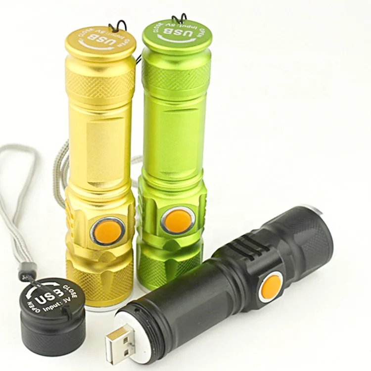 Super Bright XML T6 LED hlm Portable aluminum alloy Zoomable 3 Modes 18650 Powered USB Rechargeable Mini High Lumen Flashlight