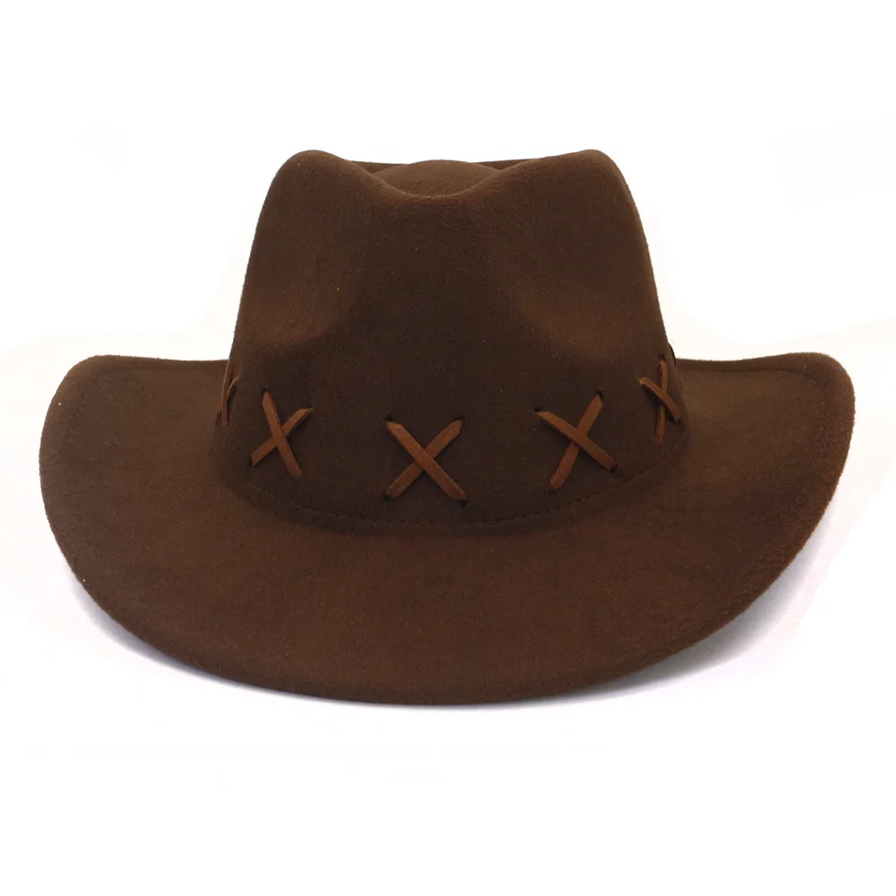 Womens Fedora Hat Cowboy Caps Woolen Wide Brim 8cm Felt Panama Sun Hats Vintage Trilby Top with Buckle