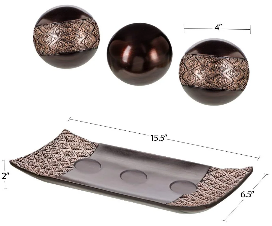 Dublin Home Decor Tray and Orbs Balls Set of 3 - Coffee Table Mantle Decor Centerpiece Bowl with Spheres House Decoration