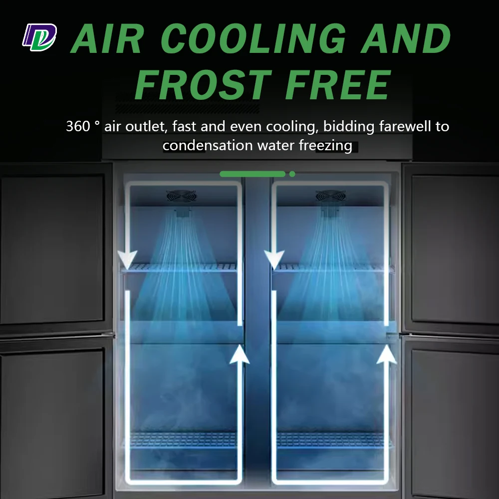 Commercial kitchen air cooling restaurant supply refrigerator 1440L volume catering stainless steel 6 doors fridge freezer
