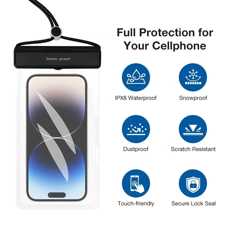 Hot Selling Good Price 7.2 Inch IPX8 TPU Hanging on the Neck Men Women Mobile Bag Waterproof Phone Pouch Dry Bag