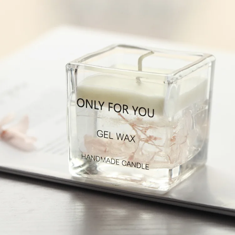 Best Selling 5.2*5.2cm Transparent Glass Cylindrical Gel Wax Rose Scented Custom Gift Box Scented Candles with Logo